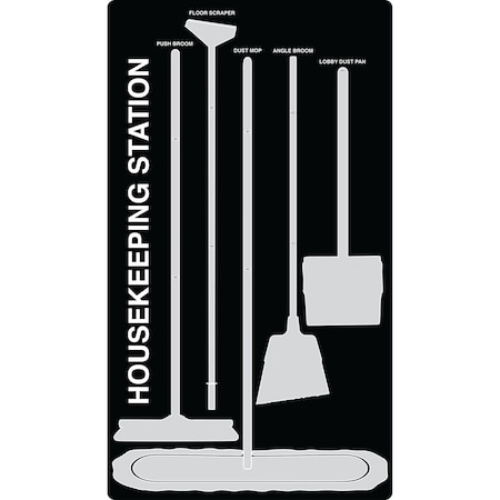 5S Supplies 5S Housekeeping Shadow Board Broom Station Version 9  - Black Board / Gray Shadows  With Broom HSB-V9-BLACK/GRAY-KIT